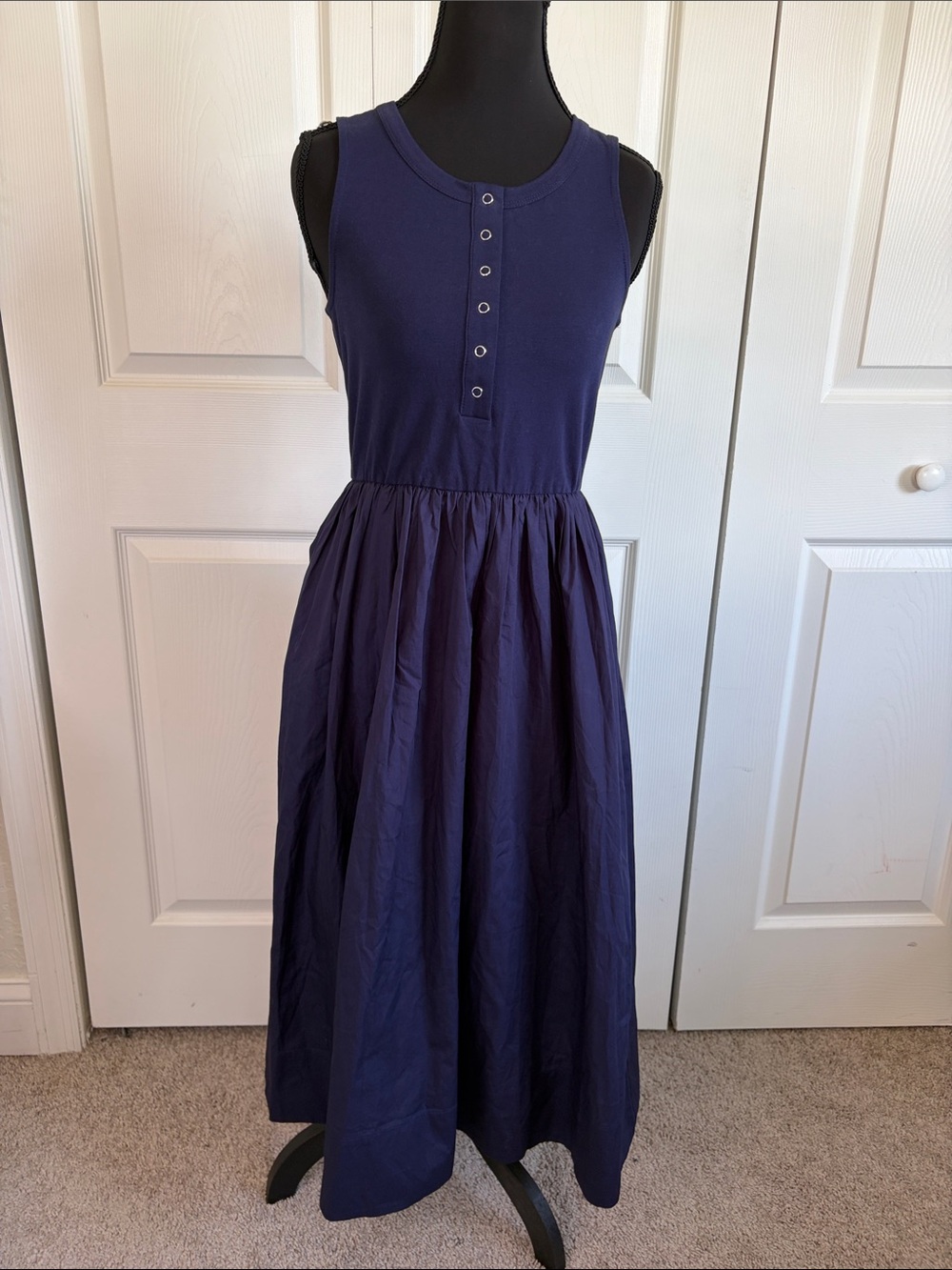 Kindred Bravely Charlotte Navy Mixed Media Cotton Maternity Nursing Dress S NWT
